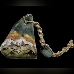 Artisan Andi Handmade Miniature Mountain Landscape Painting Pendant Signed OOAK